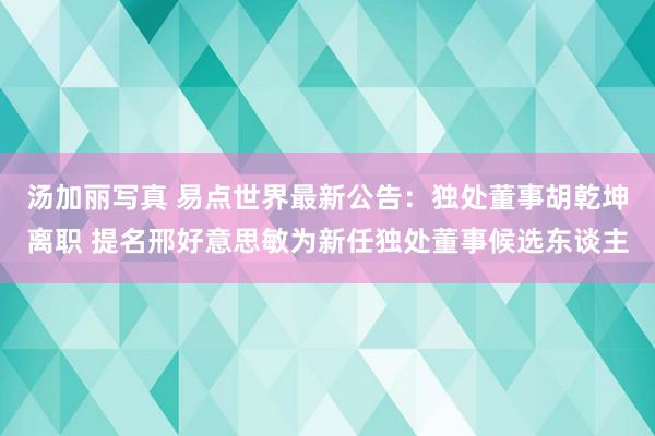 汤加丽写真 易点世界最新公告：独处董事胡乾坤离职 提名邢好意思敏为新任独处董事候选东谈主